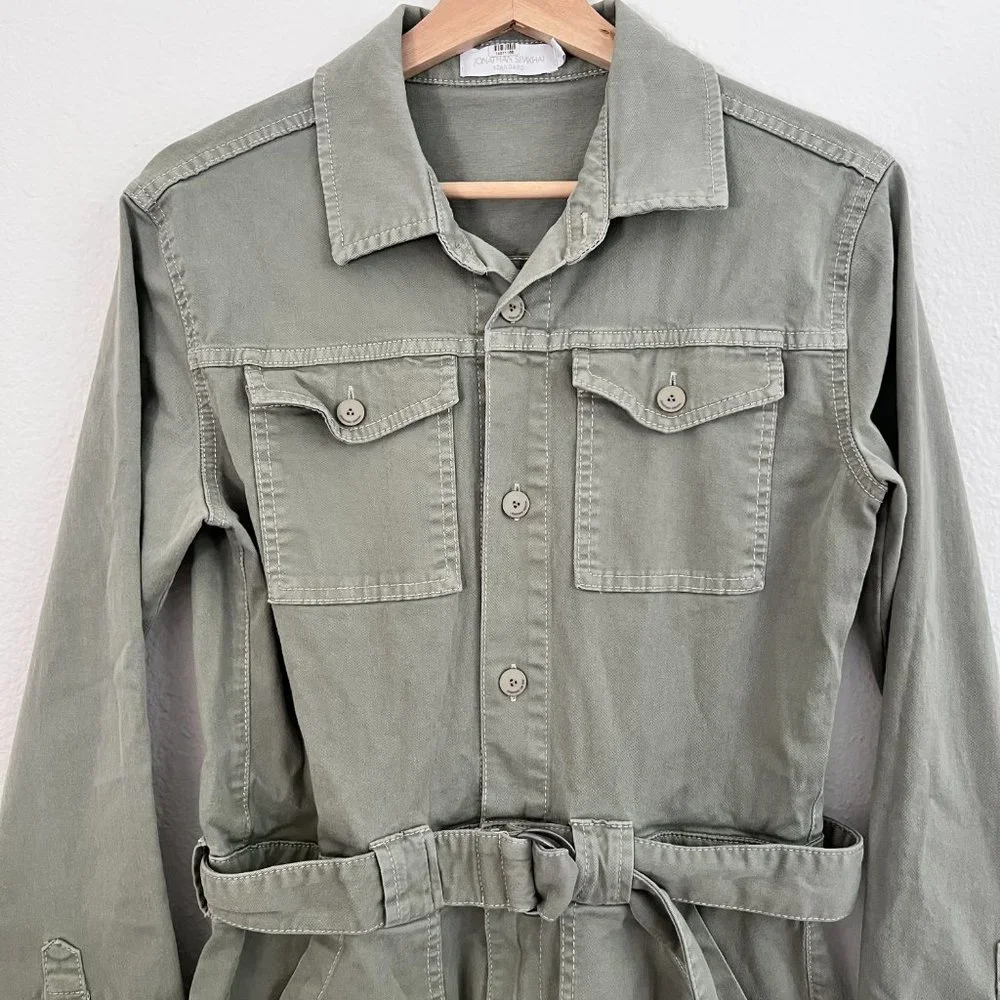 Jonathan Simkhai Green Darcy Cotton Twill Cargo Utilitarian Playsuit Romper S - Picture 3 of 8